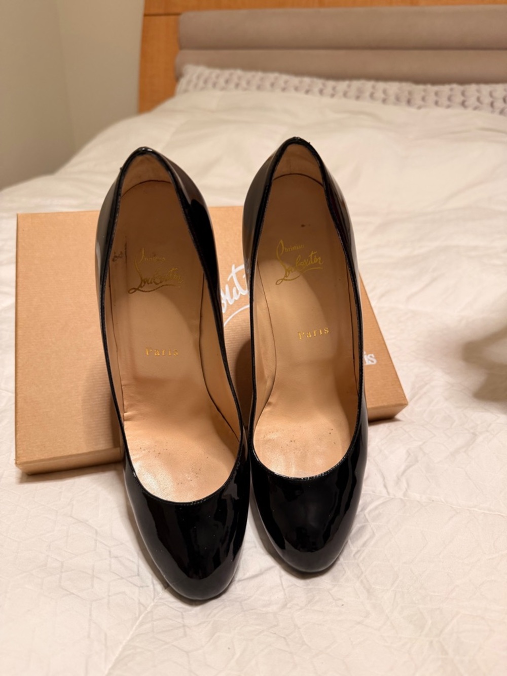 Christian Louboutin Black Patent Leather Round-Toe Pumps